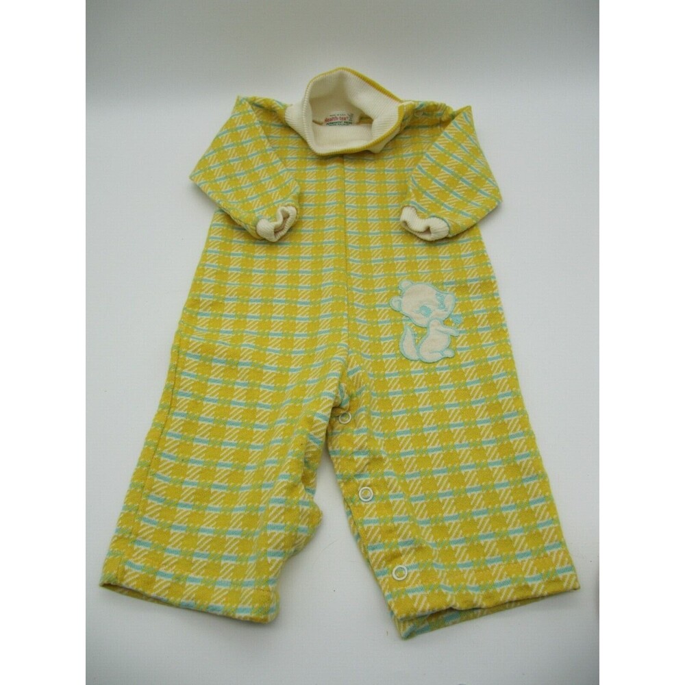 Adorable Vintage Healthtex Gold & Blue Plaid Romper Pants 12 Month Baby Unisex